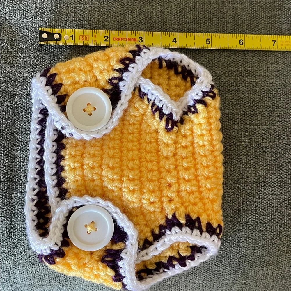 Newborn Handmade Crochet LSU Football Helmet Hat and Diaper Cover Set